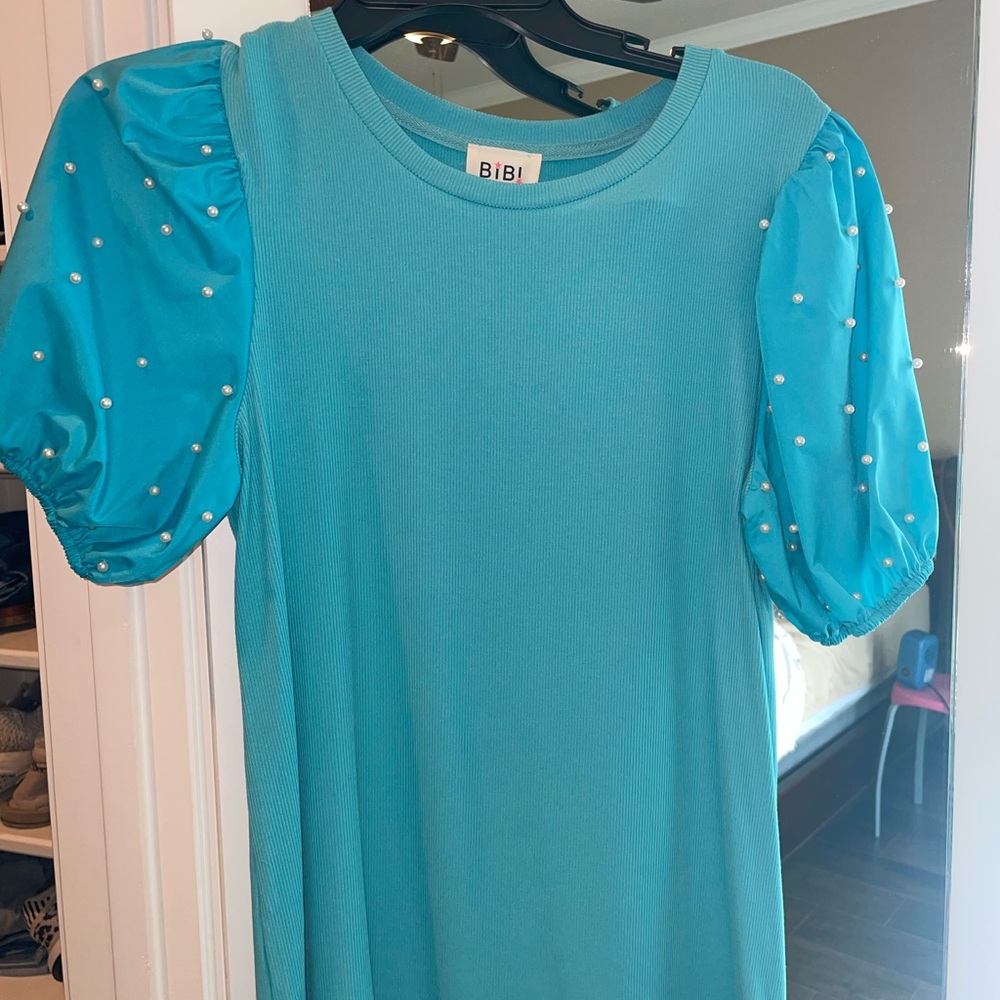 Bibi Blue Top with Pearl Accents